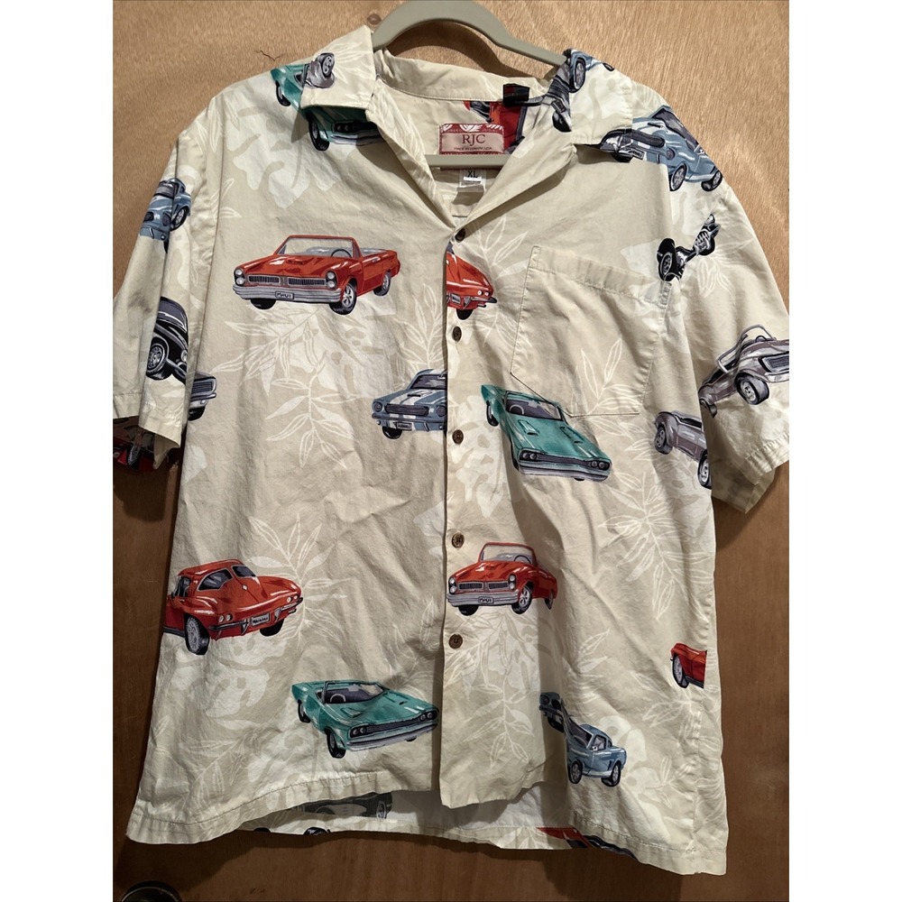 Classic cars Hawaiian Shirt Sz XL 100% cotton made in Hawaii. RJC brand. Vtg.